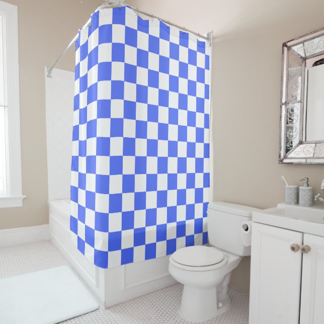 Classic visual sapphire checkerboard  shower curtain (In Situ)