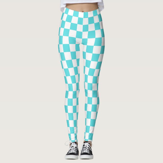 Classic visual turquoise blue checkerboard  leggings (Front)