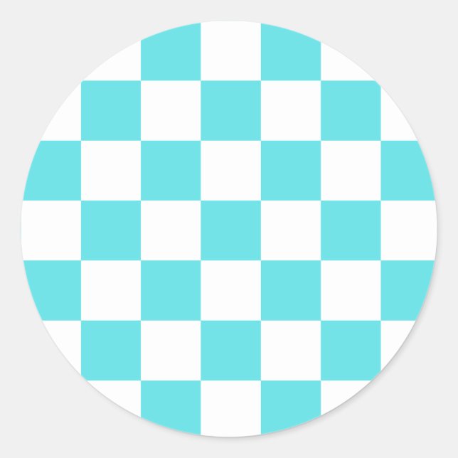 Classic visual turquoise blue checkerboard  round sticker (Front)