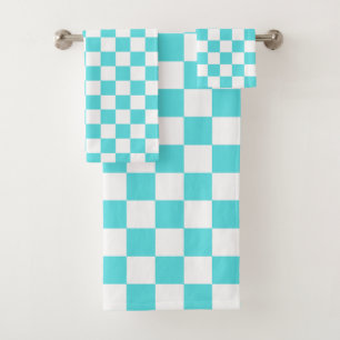 Classic visual turquoise blue chequerboard  bath towel set