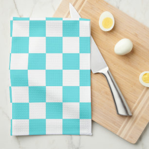 Classic visual turquoise blue chequerboard  tea towel