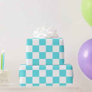 Classic visual turquoise blue chequerboard wrapping paper