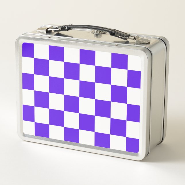 Classic visual violet checkerboard  metal lunch box (Back)