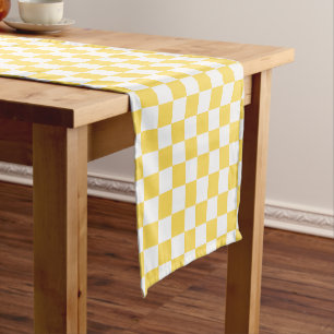 Classic visual yellow checkerboard short table runner