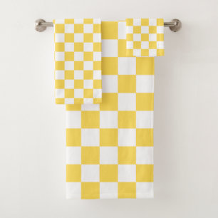 Classic visual yellow chequerboard  bath towel set