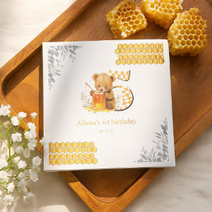Classic Watercolor Bear Honey Fifth birthday Napkin