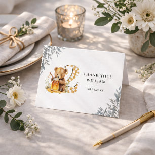 Classic Watercolor Bear Honey second birthday Thank You Card