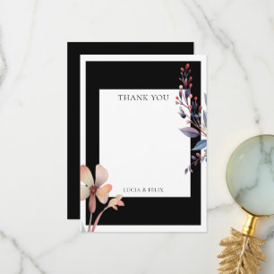 Classic Watercolor Blue Leaves Blank Wedding  Thank You Card