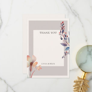 Classic Watercolor Blue Leaves Blank Wedding Thank You Card