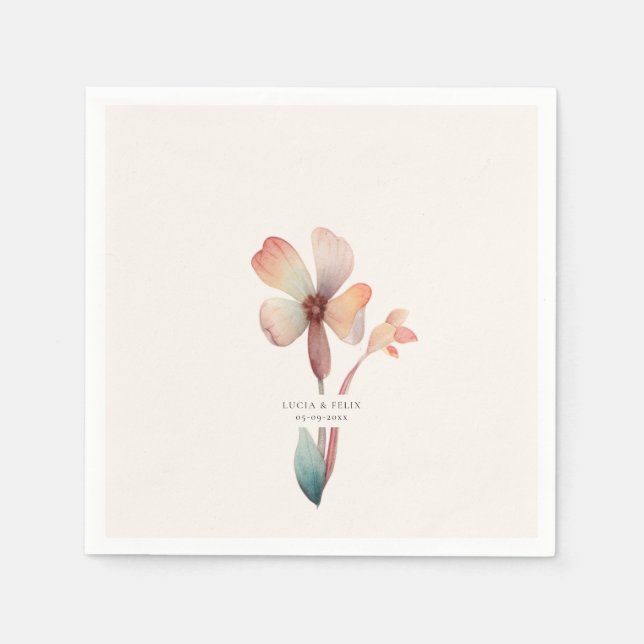 Classic Watercolor Blue Leaves Floral Paper Napkin (Front)