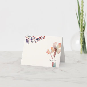 Classic Watercolor Blue Leaves Floral Thank You Card