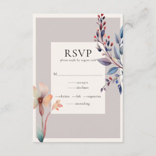 Classic Watercolor Blue Leaves RSVP Card