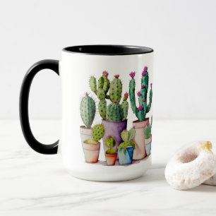 Classic watercolor cacti cactus succulents in pots mug
