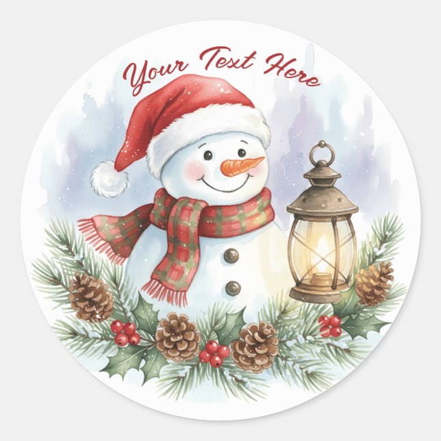 Classic Watercolor Cheerful Snowman Christmas Classic Round Sticker (Front)