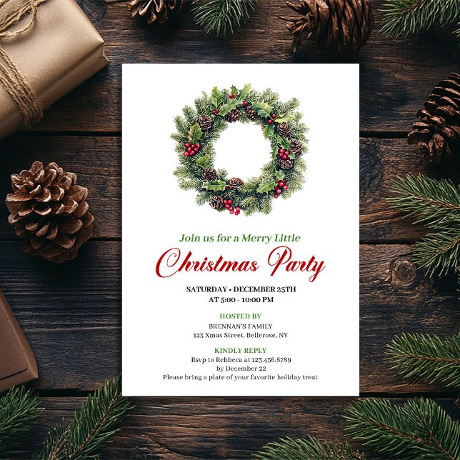 Classic Watercolor Christmas Wreath Invitation (Classic Watercolor Christmas Wreath Invitation)