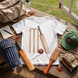 Classic Watercolor Cricket Bat and Ball T-Shirt