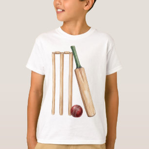 Classic Watercolor Cricket Bat and Ball T-Shirt