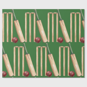 Classic Watercolor Cricket Bat and Ball Wrapping Paper
