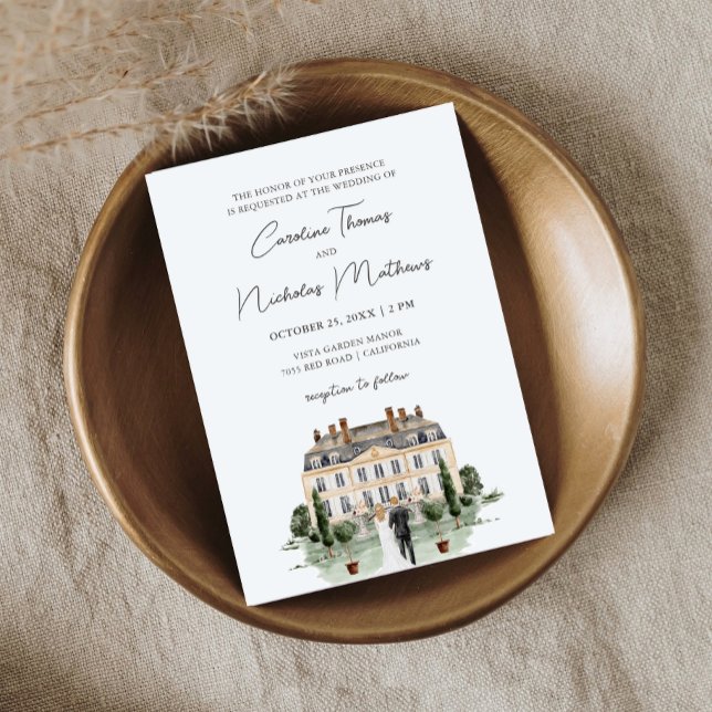 Classic Watercolor English Manor House Wedding Invitation (Creator Uploaded)