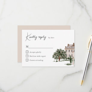 Classic Watercolor English Manor House Wedding RSVP Card