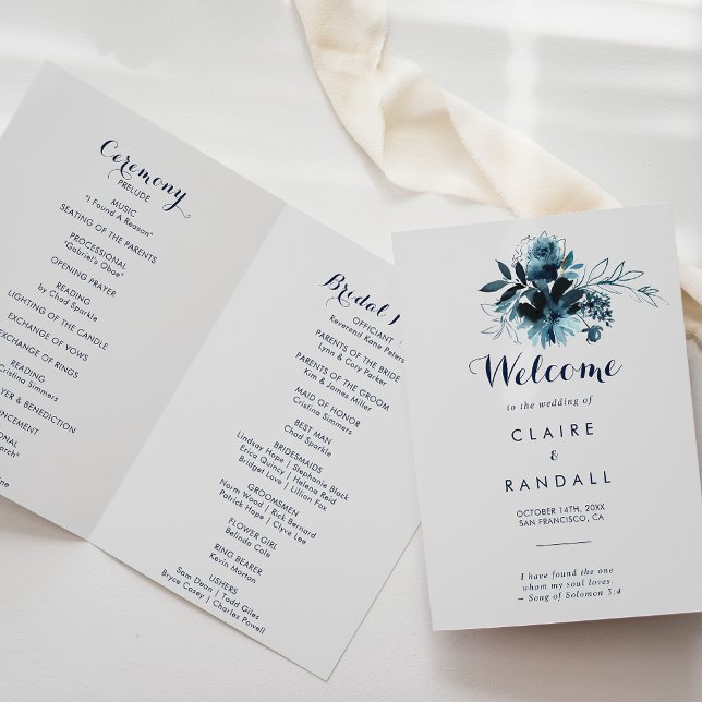 Classic Watercolor Floral Folded Wedding Program Programme (Creator Uploaded)