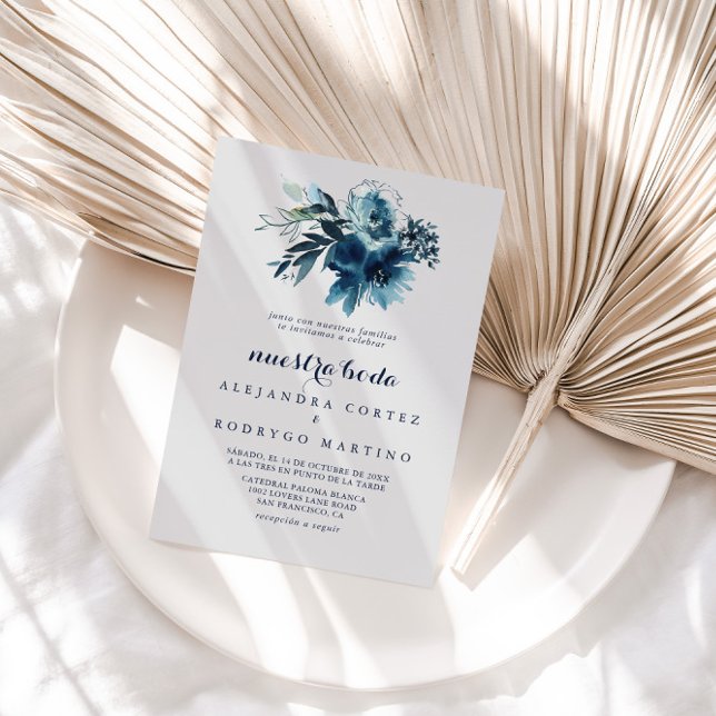 Classic Watercolor Floral Nuestra Boda Wedding  Invitation (Creator Uploaded)