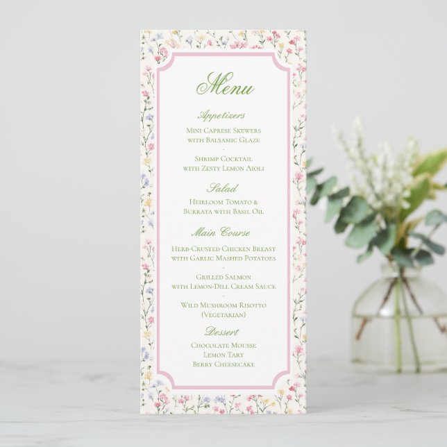Classic Watercolor Floral Wedding Menu (Standing Front)