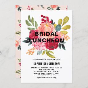 Classic Watercolor Flowers Fall Bridal Luncheon Invitation