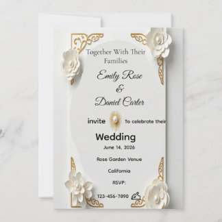 Classic watercolor, goldand frora frame invitation