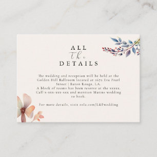 Classic Watercolor Leaves Floral Wedding Details Enclosure Card