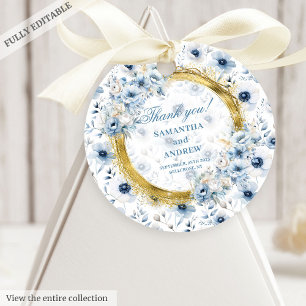 Classic Watercolor Light Blue Gold Wedding Gift Favour Tags