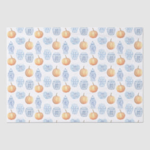 Classic Watercolor Pumpkins Blue White Ginger Jars Tissue Paper