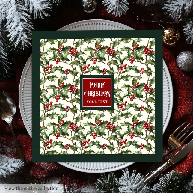 Classic watercolor red green holly berries napkins (Classic watercolor red green holly berries napkins)