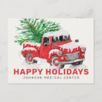 Classic Watercolor Red Truck Christmas Holiday