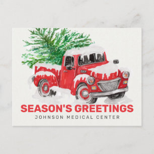 Classic Watercolor Red Truck Season's Greetings Postcard