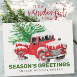 Classic Watercolor Red Truck Season's Greetings Postcard<br><div class="desc">Watercolor red truck with christmas pine tree. Classic Christmas Design.
Add your business logo. This card is specifically for Medical Practice to send clients for the Holidays. 
 
 Available here:
 http://www.zazzle.com/selectpartysupplies</div>