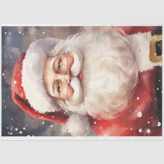 Classic watercolor Santa Claus smiling snowflakes Tissue Paper (Front)