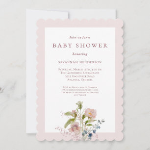 Classic Watercolor Wildflower Pink Baby Shower Invitation