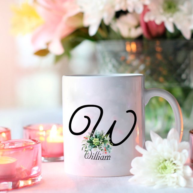 Classic watercolor wildflowers letter coffee mug (Creator Uploaded)