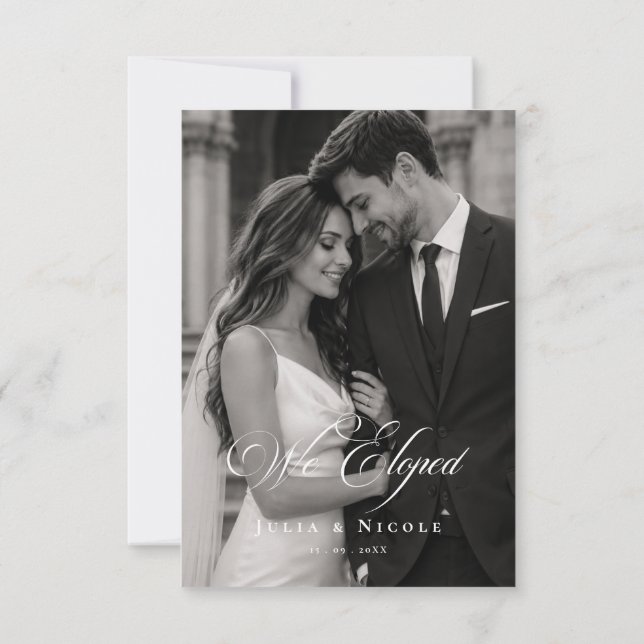 Classic We Eloped Photo Wedding Announcement (Back)