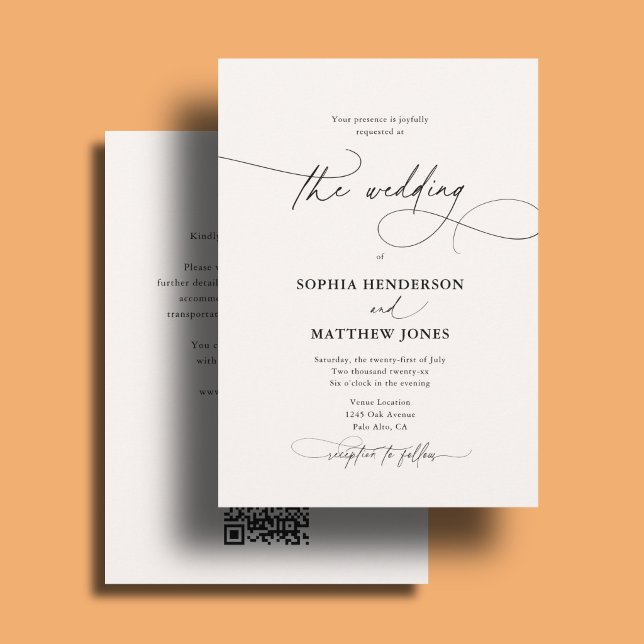 Classic Wedding All In One Elegant Script Ivory Invitation (Creator Uploaded)