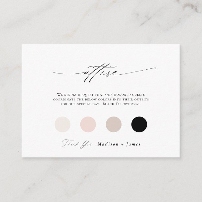 Classic Wedding Attire Dress Code Colour Palette Enclosure Card (Front)