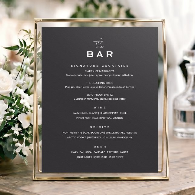 Classic Wedding Bar Menu Sign Chic Minimalist Grey (Creator Uploaded)