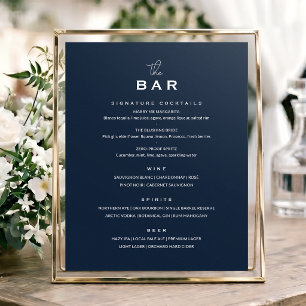 Classic Wedding Bar Menu Sign Chic Minimalist Navy