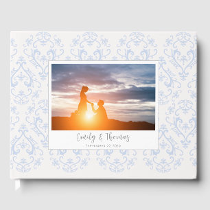 Classic Wedding Elegant Damask Pattern Light Blue Guest Book