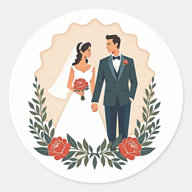 Classic Wedding Icons Round Sticker (Front)