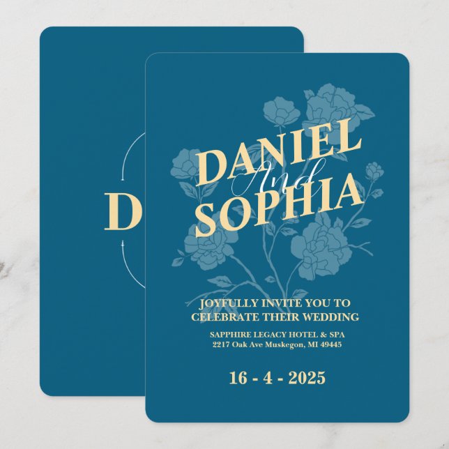 Classic wedding invitation Blue (Front/Back)