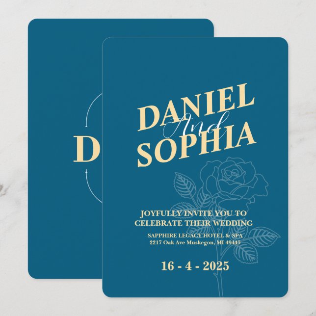 Classic wedding invitation Blue (Front/Back)