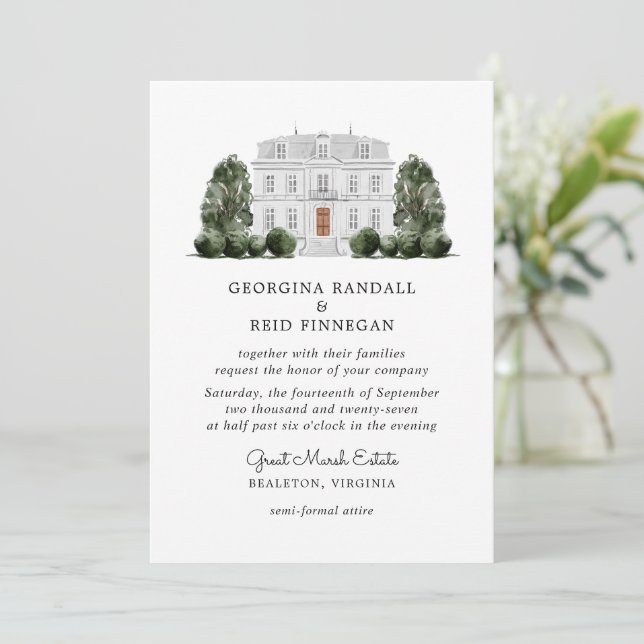 Classic Wedding Invitation Elegant Mansion Estate (Standing Front)