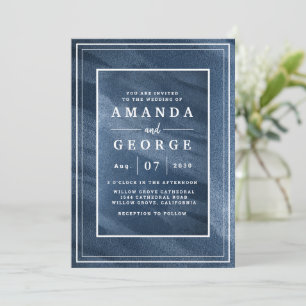 Classic wedding invitation with blue texture